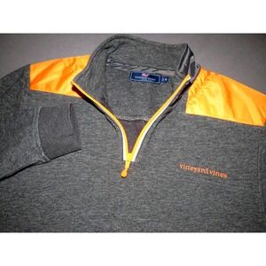 Vineyard Vines Gray/Orange Knit Collared 1/4‎ Zip Pull Over Jacket Men's Medium